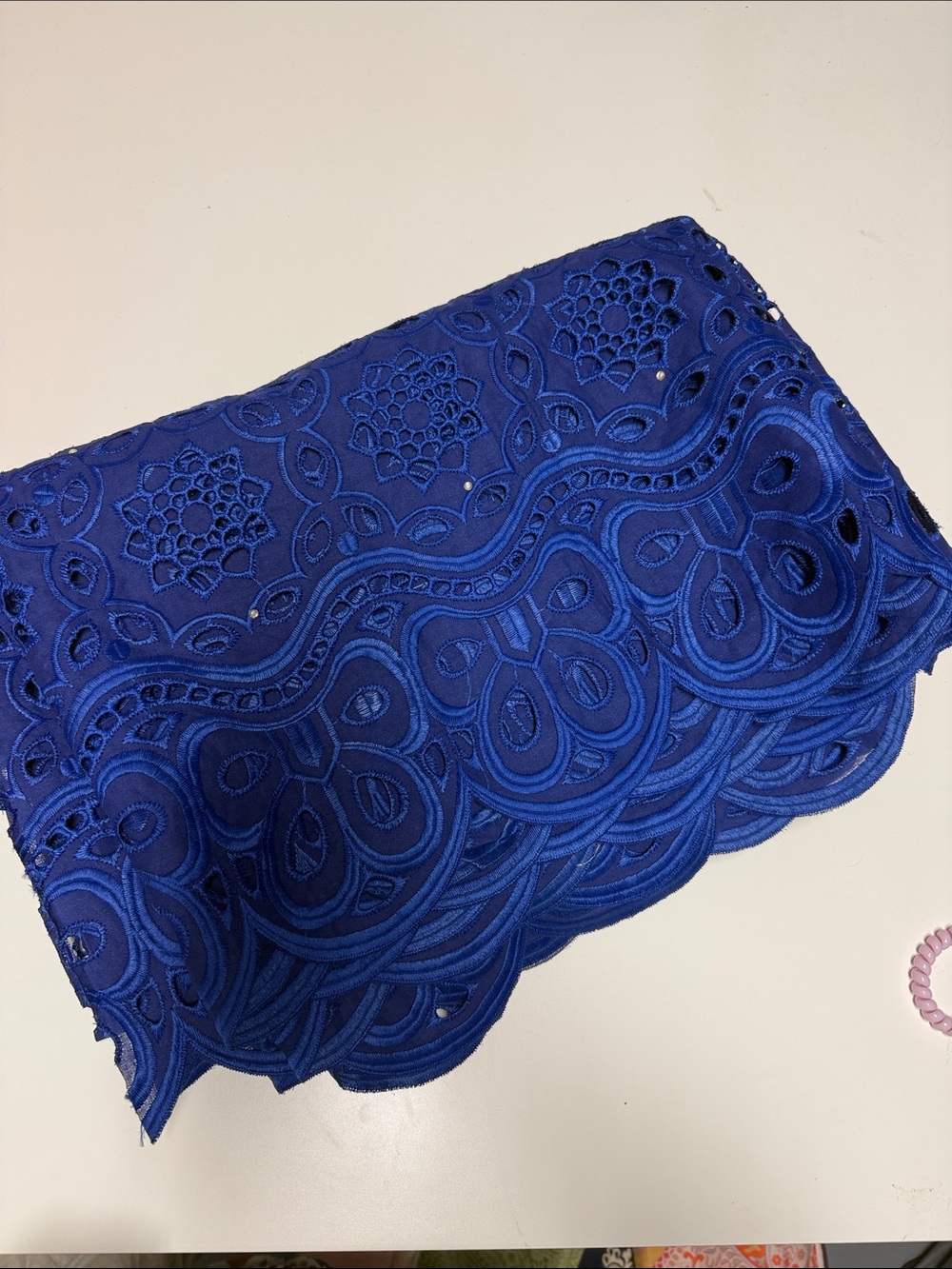 3 yards Cotton Blue Embroidered Lace Fabric Panel
